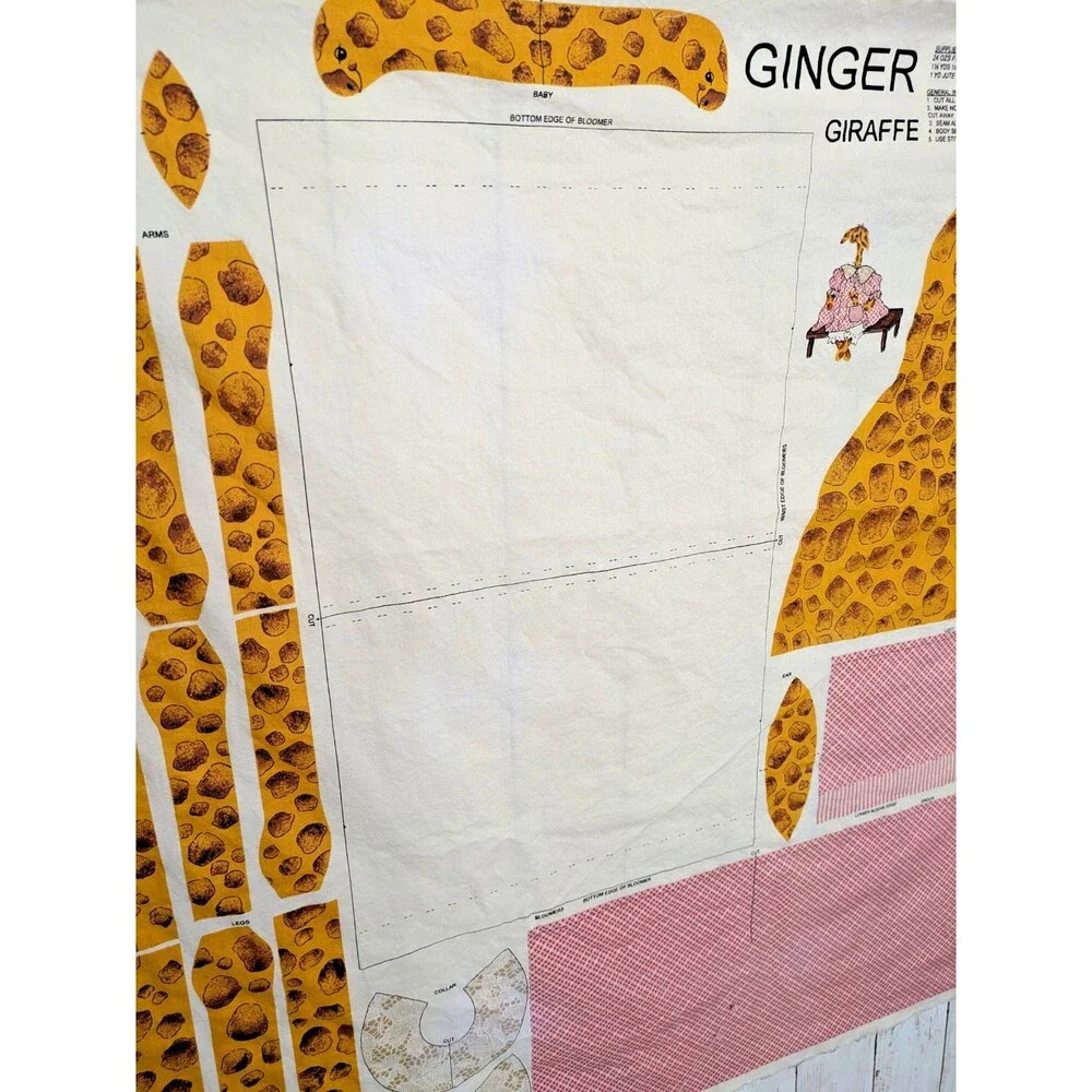 Ginger Giraffe Fabric Cut Sew Panel Vtg 90s Plush Stuffed Doll Simply Nantucket